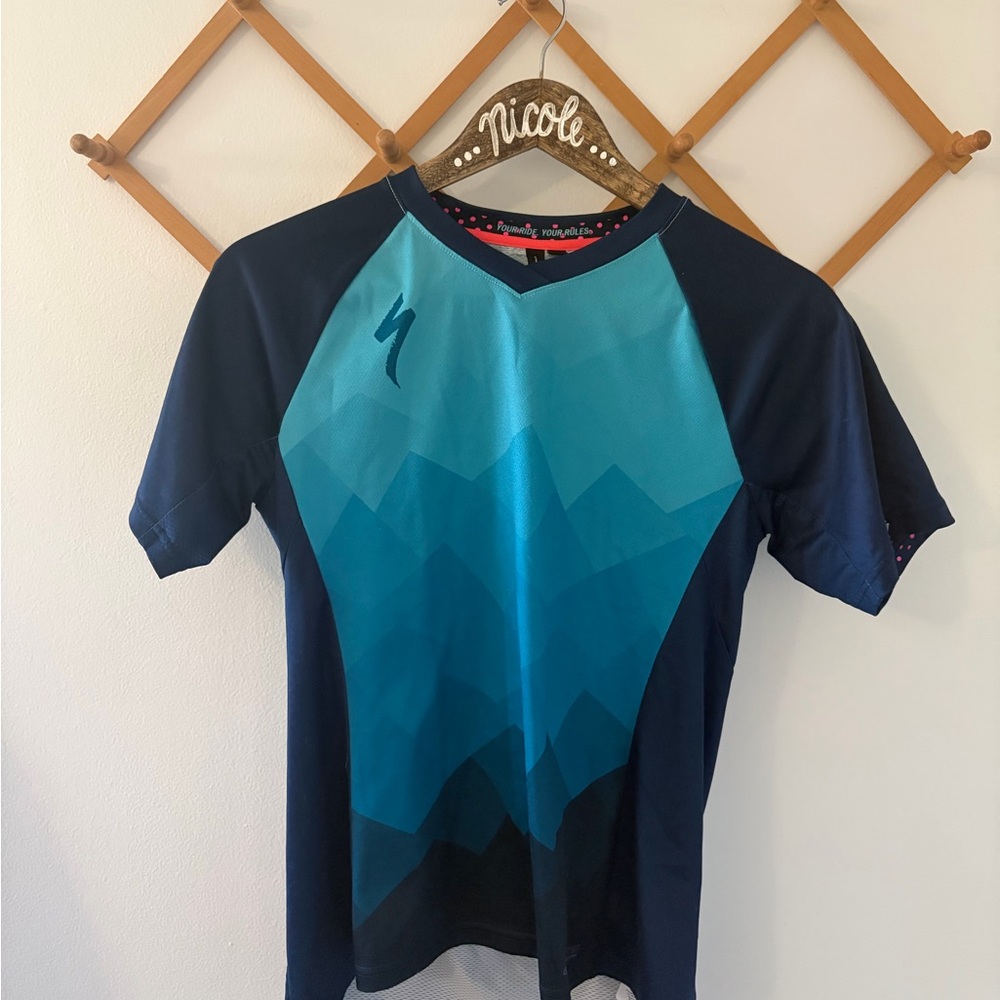 Specialized Teal and Navy Cycling Jersey with Pink Accent